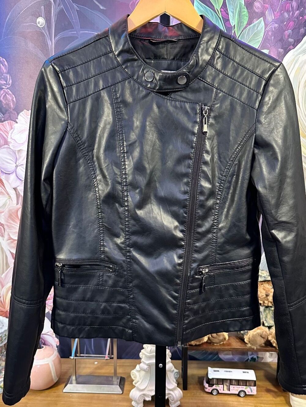 Charlotte Russe M Faux Leather Moto Jacket Quilted Biker Racer Y2K Punk Black